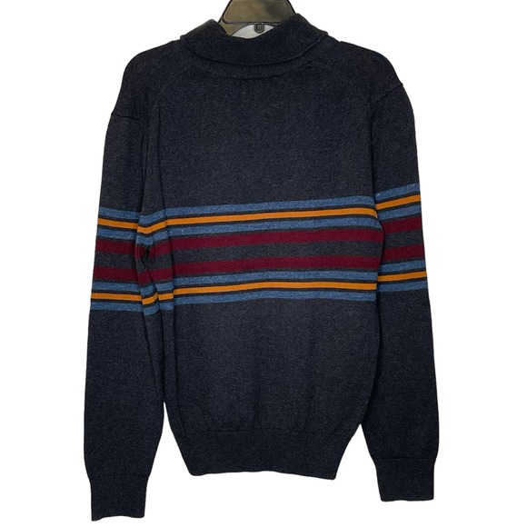 Gap Shawl Collar Sweater Size Medium Gray With Burgundy Blue Yellow Stripes Mens - Picture 6 of 6